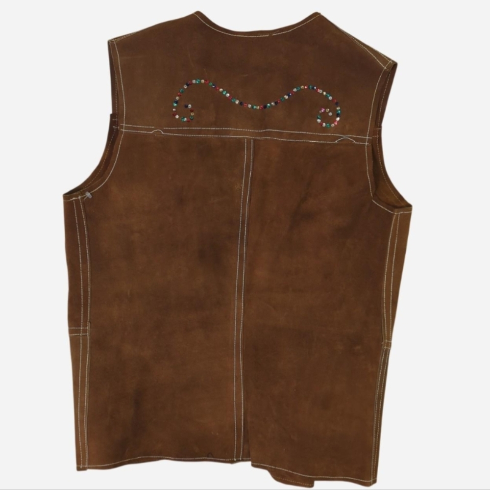 Vintage 1970s brown suede leather vest with rainbow sequin details With Tassels - Picture 2 of 5